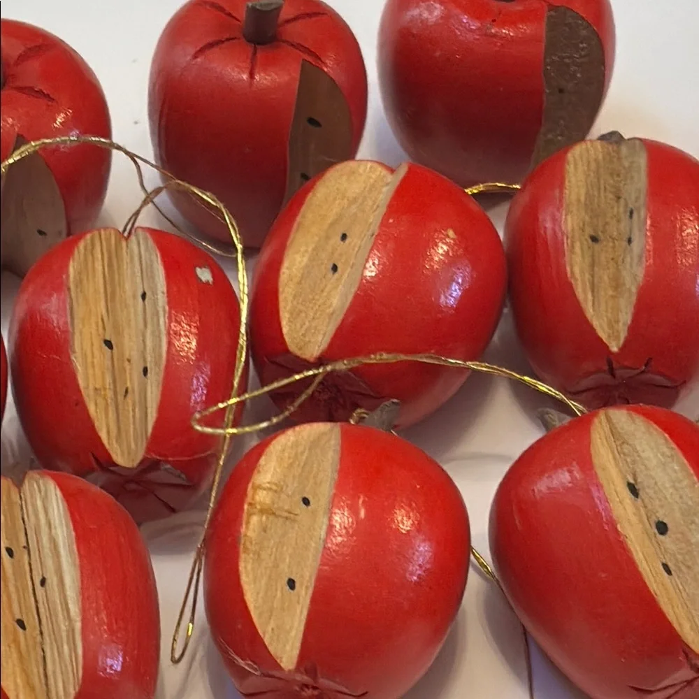 Apple Ornaments Tiny Wood Apples Set of 12 red Wooden Apples Vintage